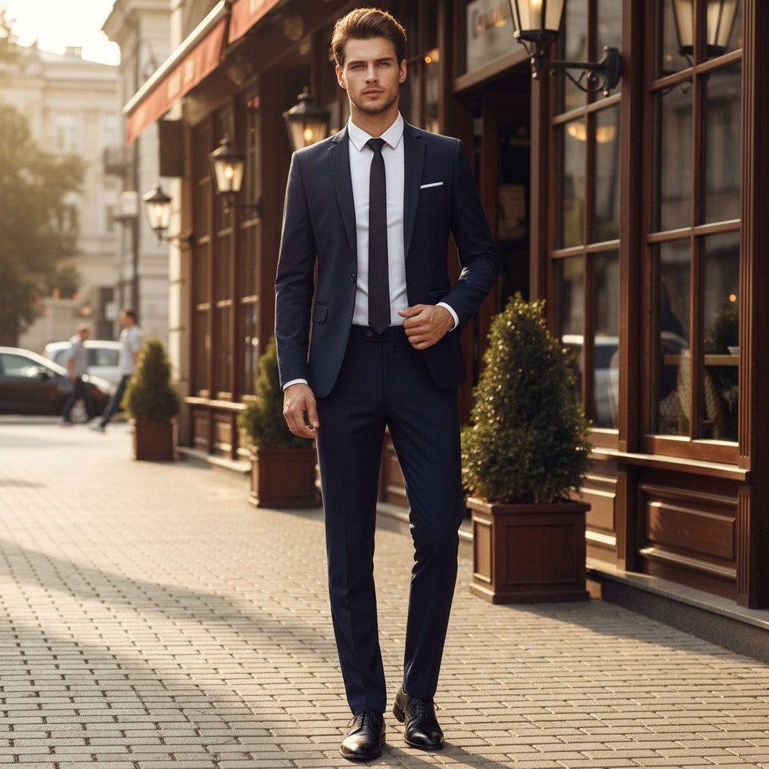 Man wearing the Finn men's elegant top, front view