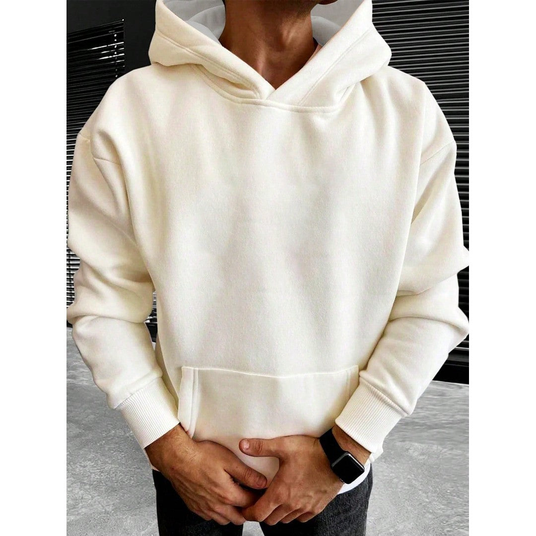 Man wearing the Florian men's solid-color cotton streetwear hoodie, 11 view
