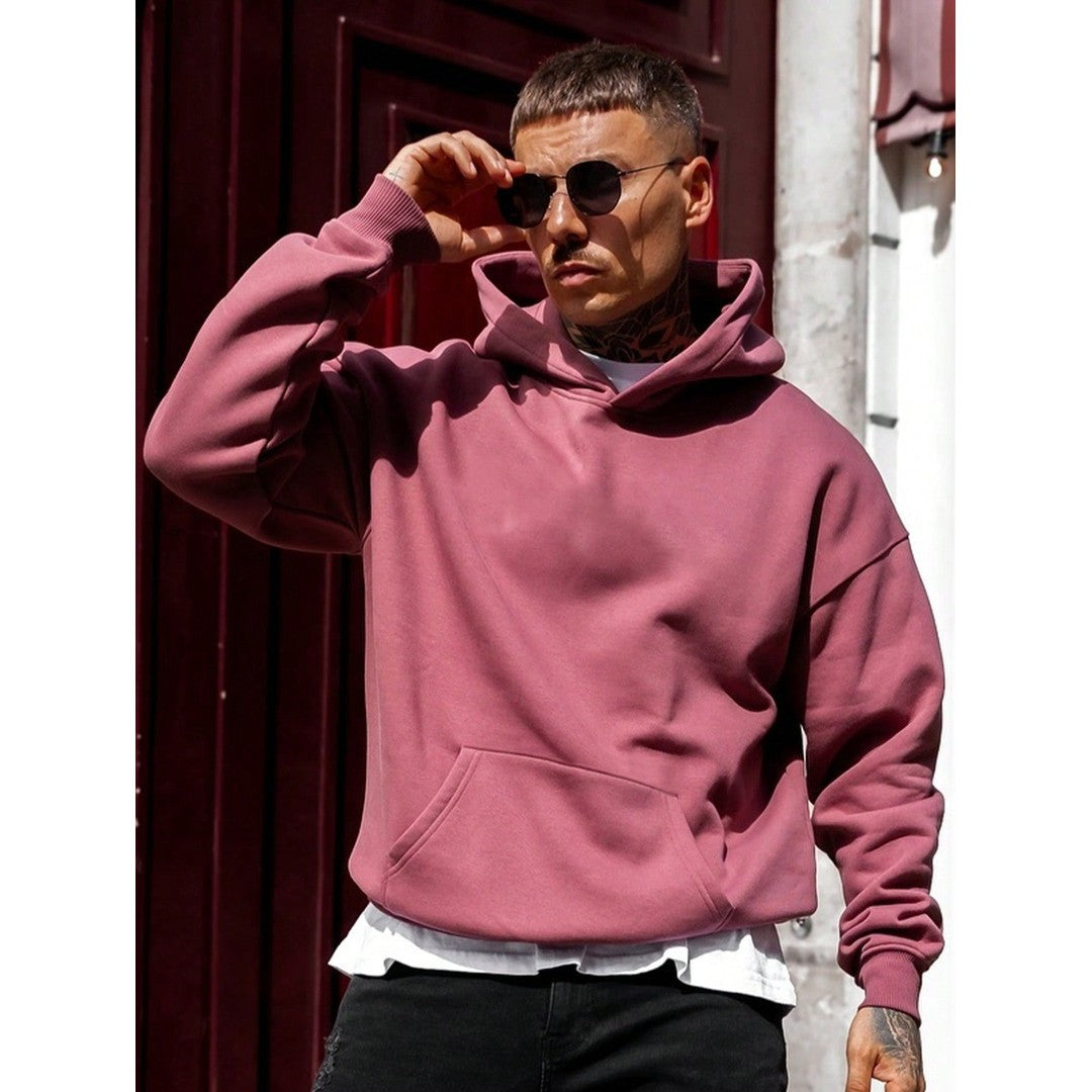 Man wearing the Florian men's solid-color cotton streetwear hoodie, 8 view