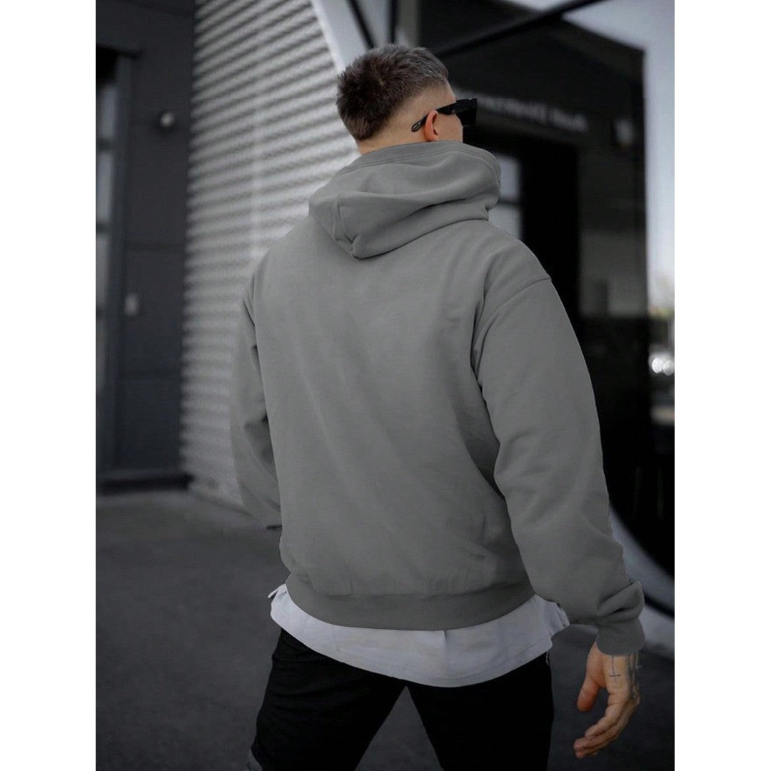 Man wearing the Florian men's solid-color cotton streetwear hoodie, back view