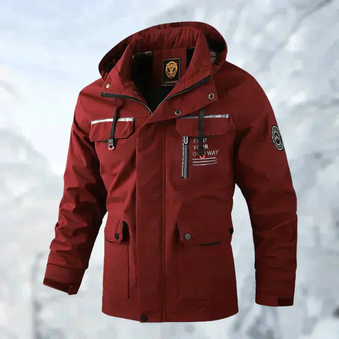 Man wearing the Flynn men's waterproof jacket, 8 view