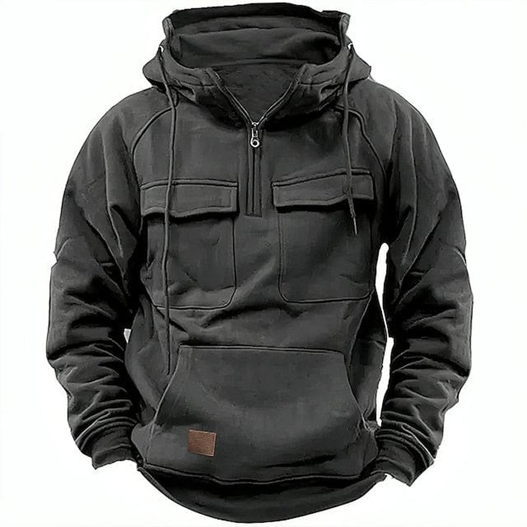 Man wearing the Ford men's hooded sweater, side view