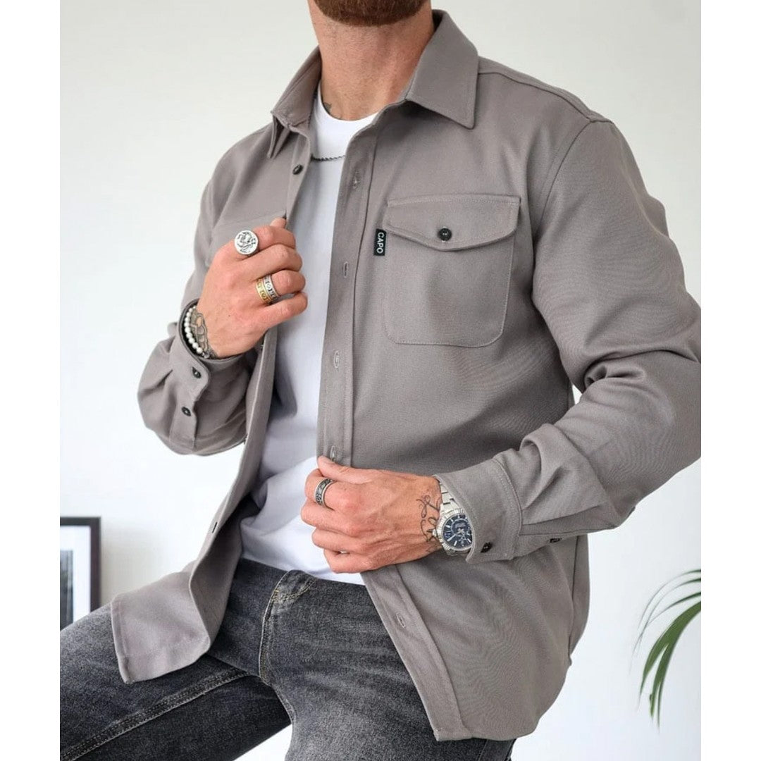 Man wearing the Frederick men's classic pocket detail overshirt, model view