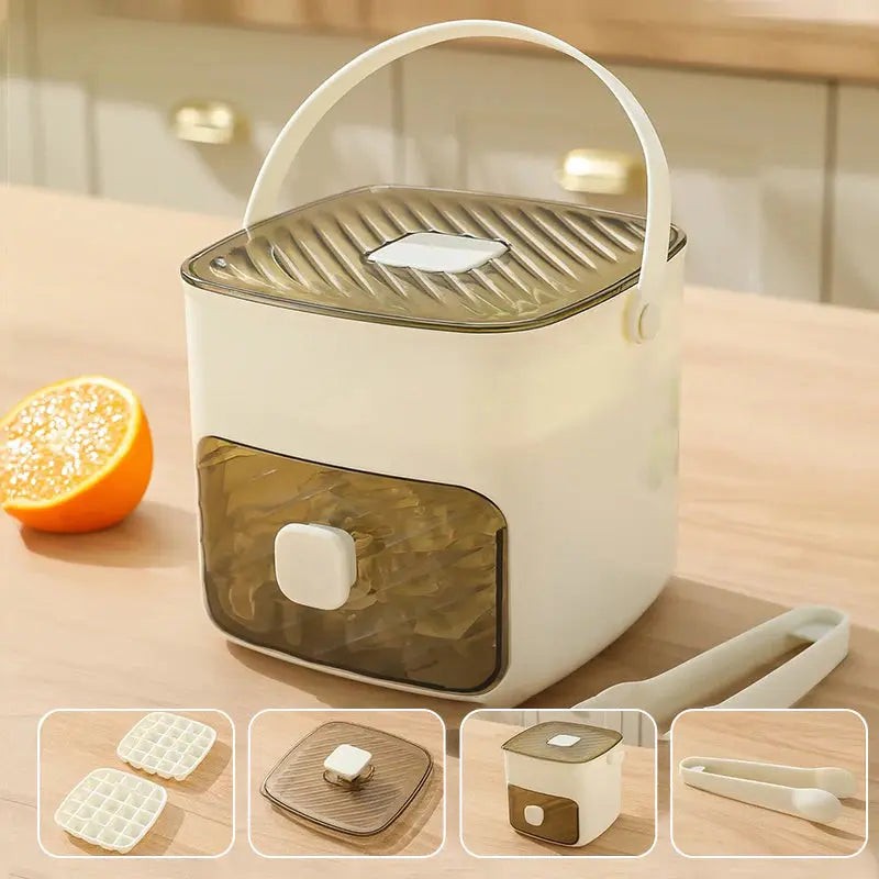 Push-release ice cube box with sealed storage bin - product photo 2