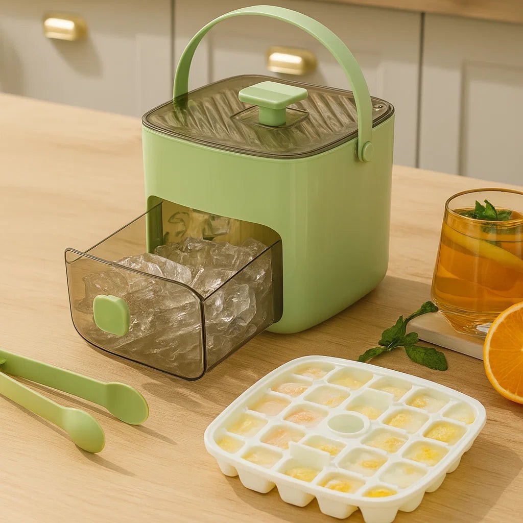 Push-release ice cube box with sealed storage bin - product photo 3