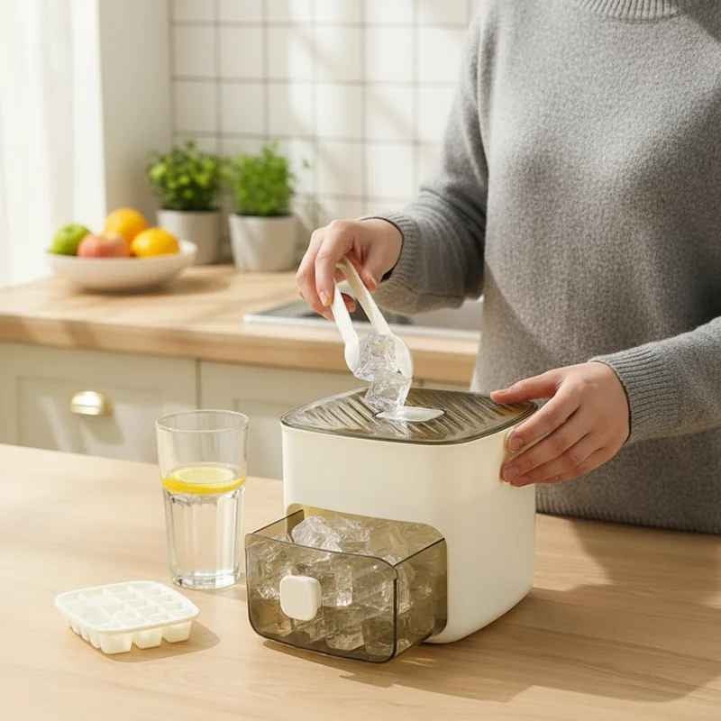 Push-release ice cube box with sealed storage bin - product photo 4