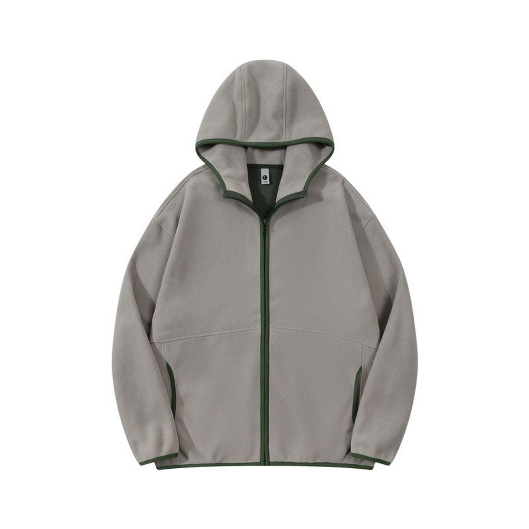 Woman wearing the Gaia women's relaxed hooded jacket, 7 view