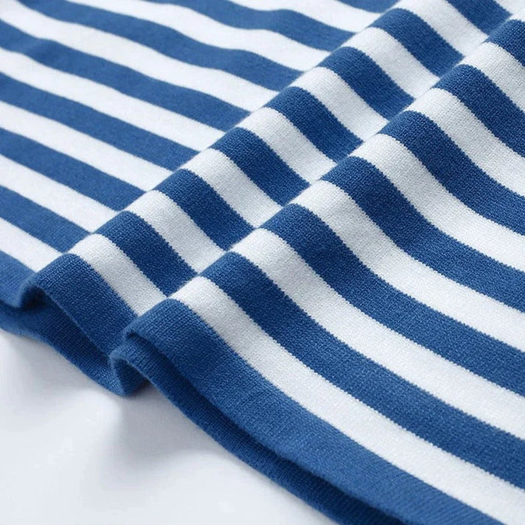 Woman wearing the Georgia women's striped shirt, model view