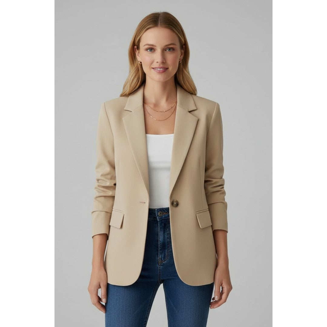 Woman wearing the Georgina women's button-up blazer, 8 view