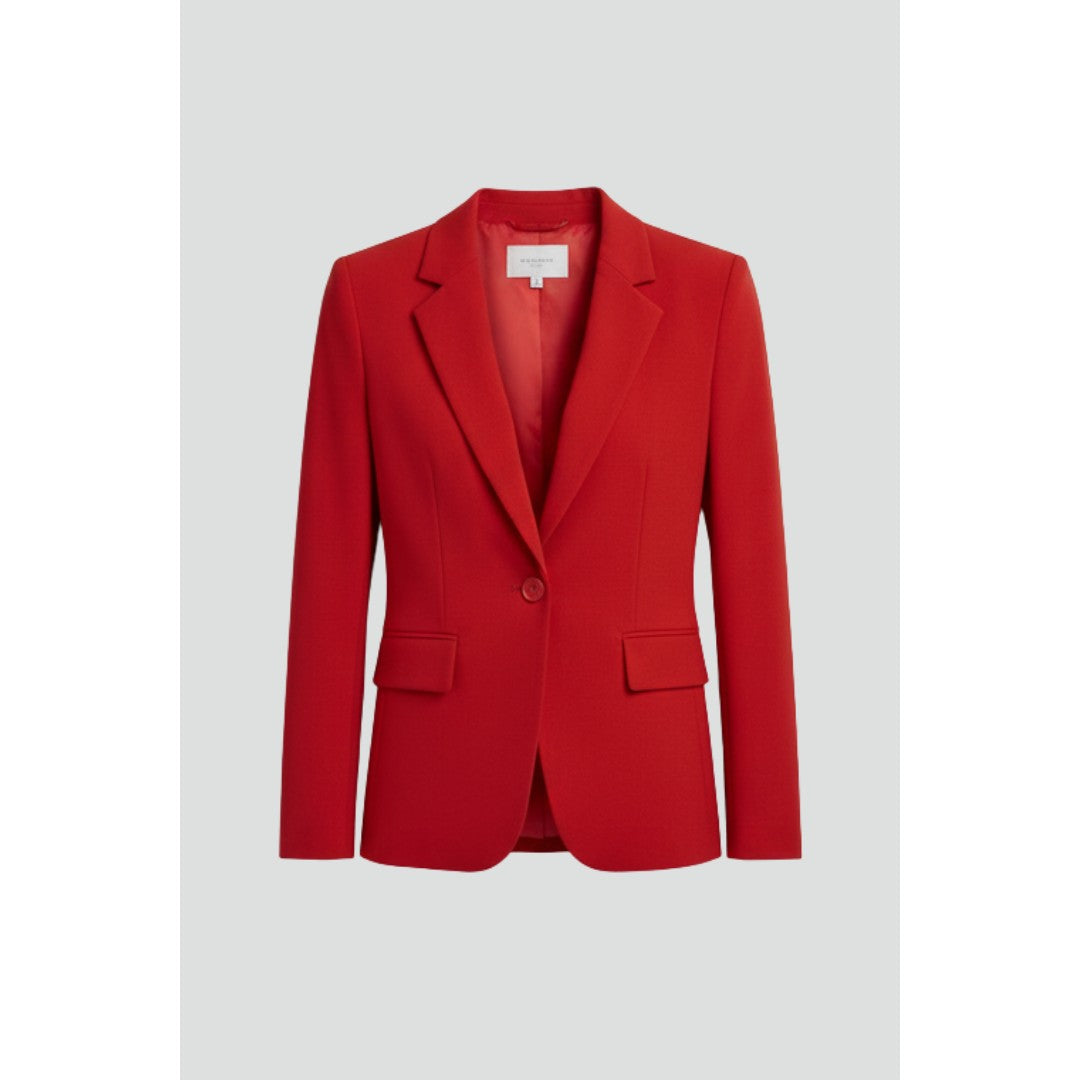 Woman wearing the Georgina women's button-up blazer, front view