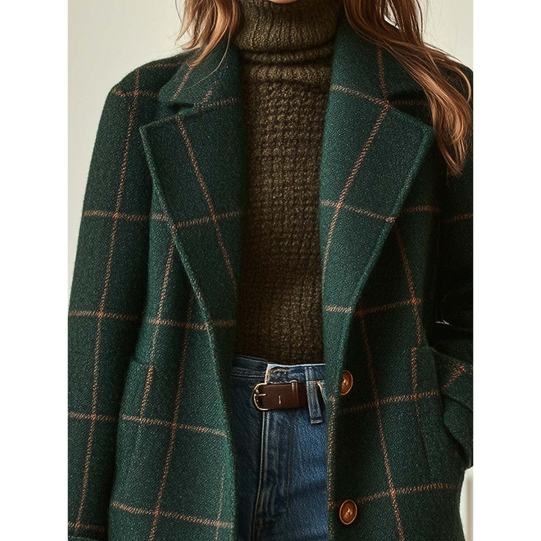Woman wearing the Gianna women's plaid coat, back view