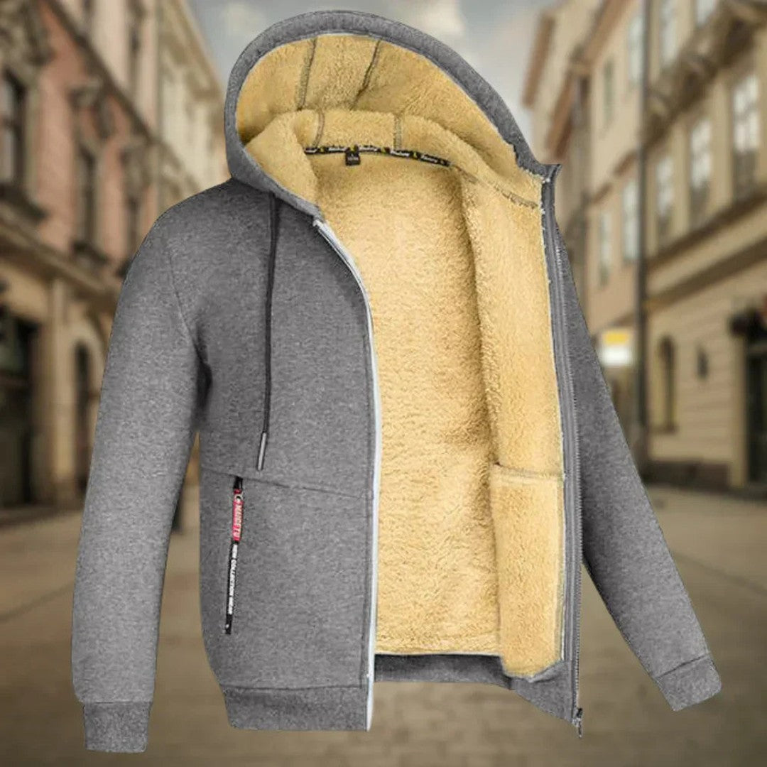 Man wearing the Grady men's fleece hoodie, 7 view