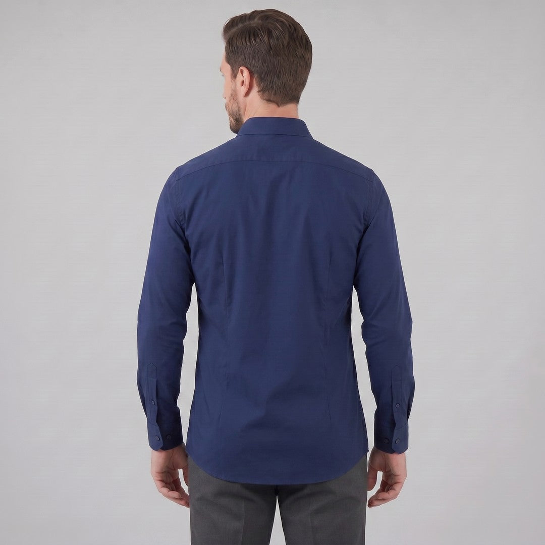 Man wearing the Grayson men's slim-fit polyester long-sleeve shirt, 14 view