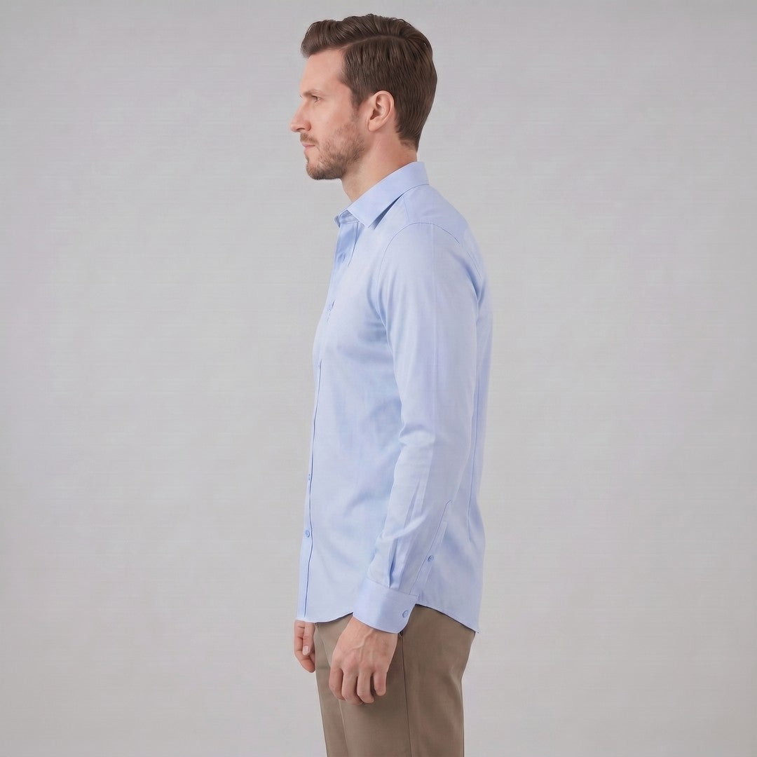 Man wearing the Grayson men's slim-fit polyester long-sleeve shirt, 18 view