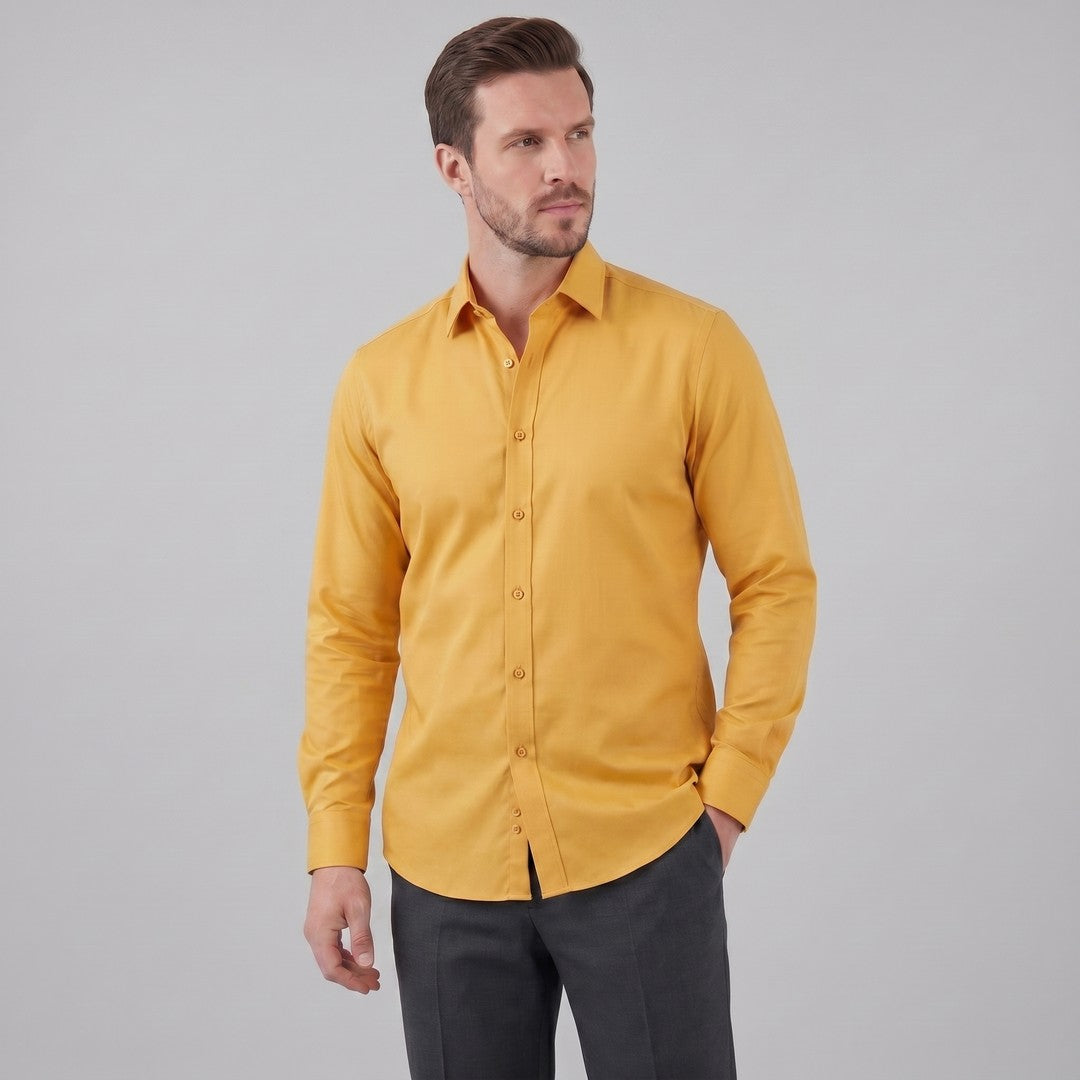 Man wearing the Grayson men's slim-fit polyester long-sleeve shirt, 22 view