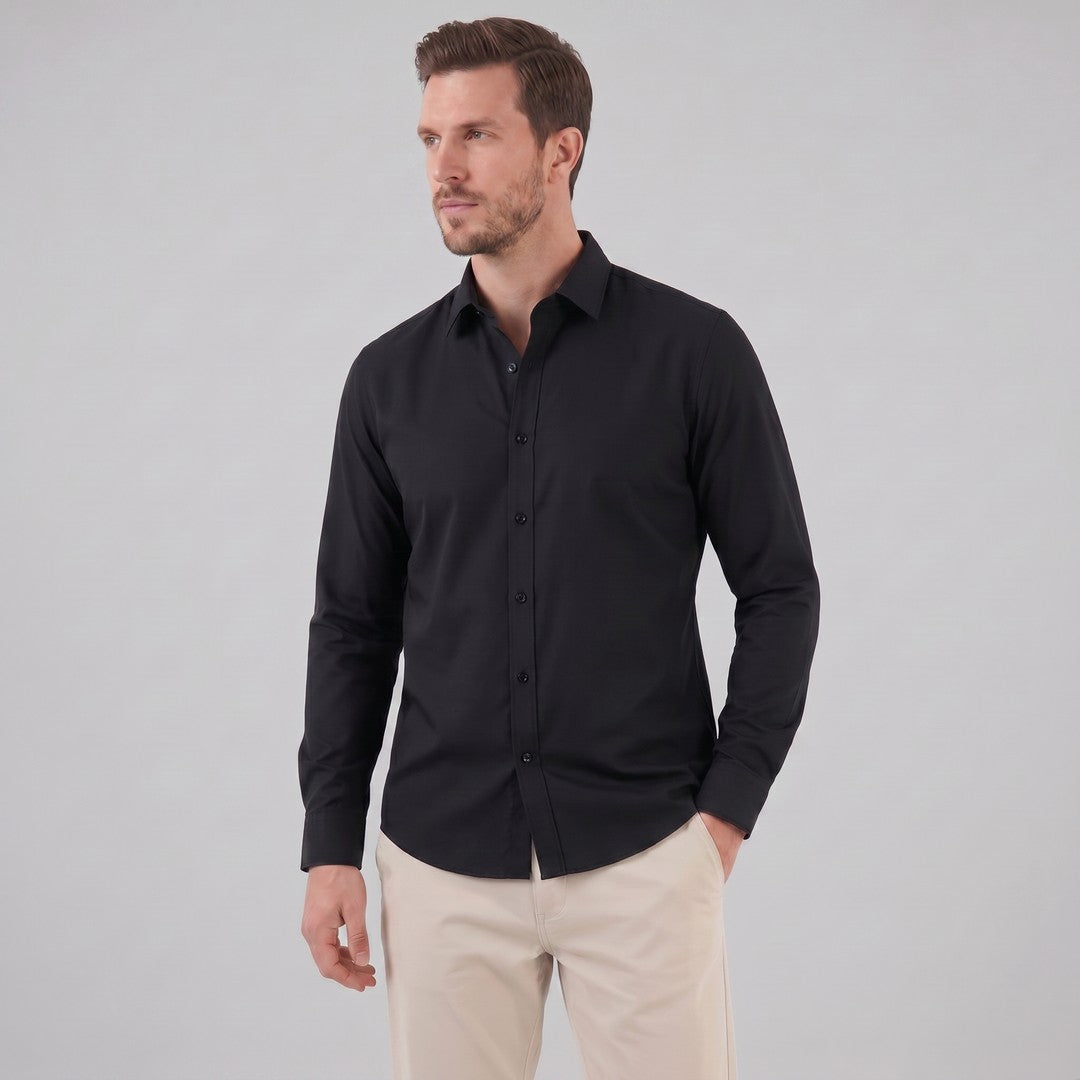 Man wearing the Grayson men's slim-fit polyester long-sleeve shirt, 7 view