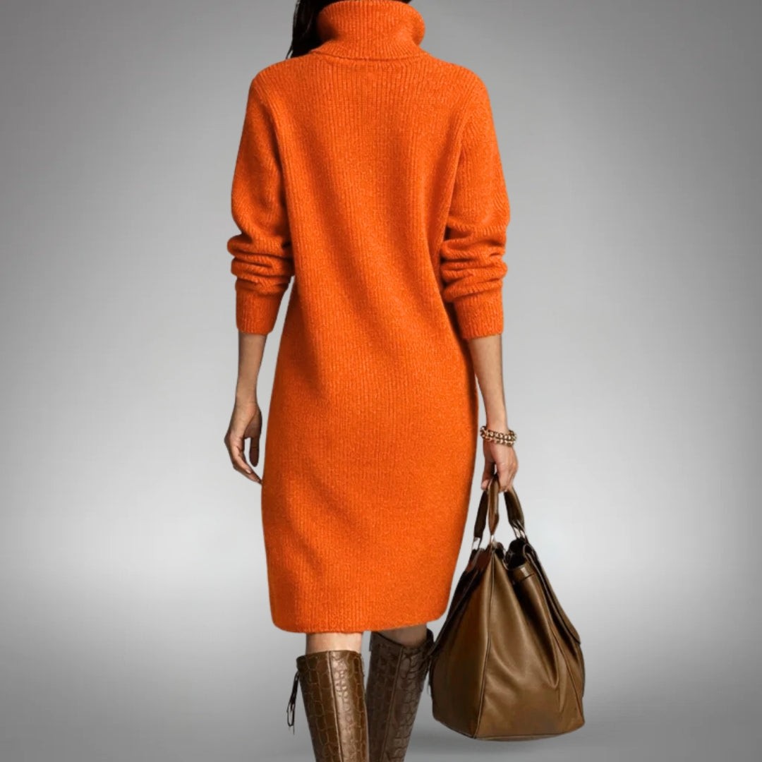 Woman wearing the Guinevere women's dress, side view