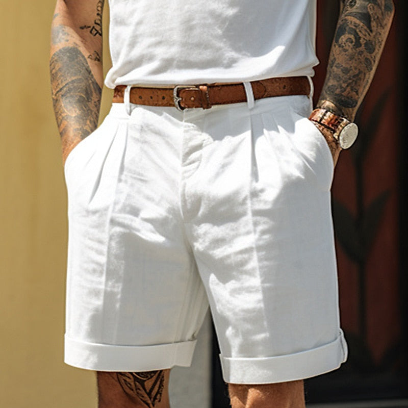 Theo | Men's Pleated Linen Blend Tailored Summer Shorts