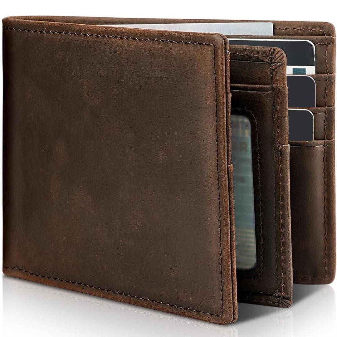 Slim leather bifold RFID blocking wallet - product photo 1