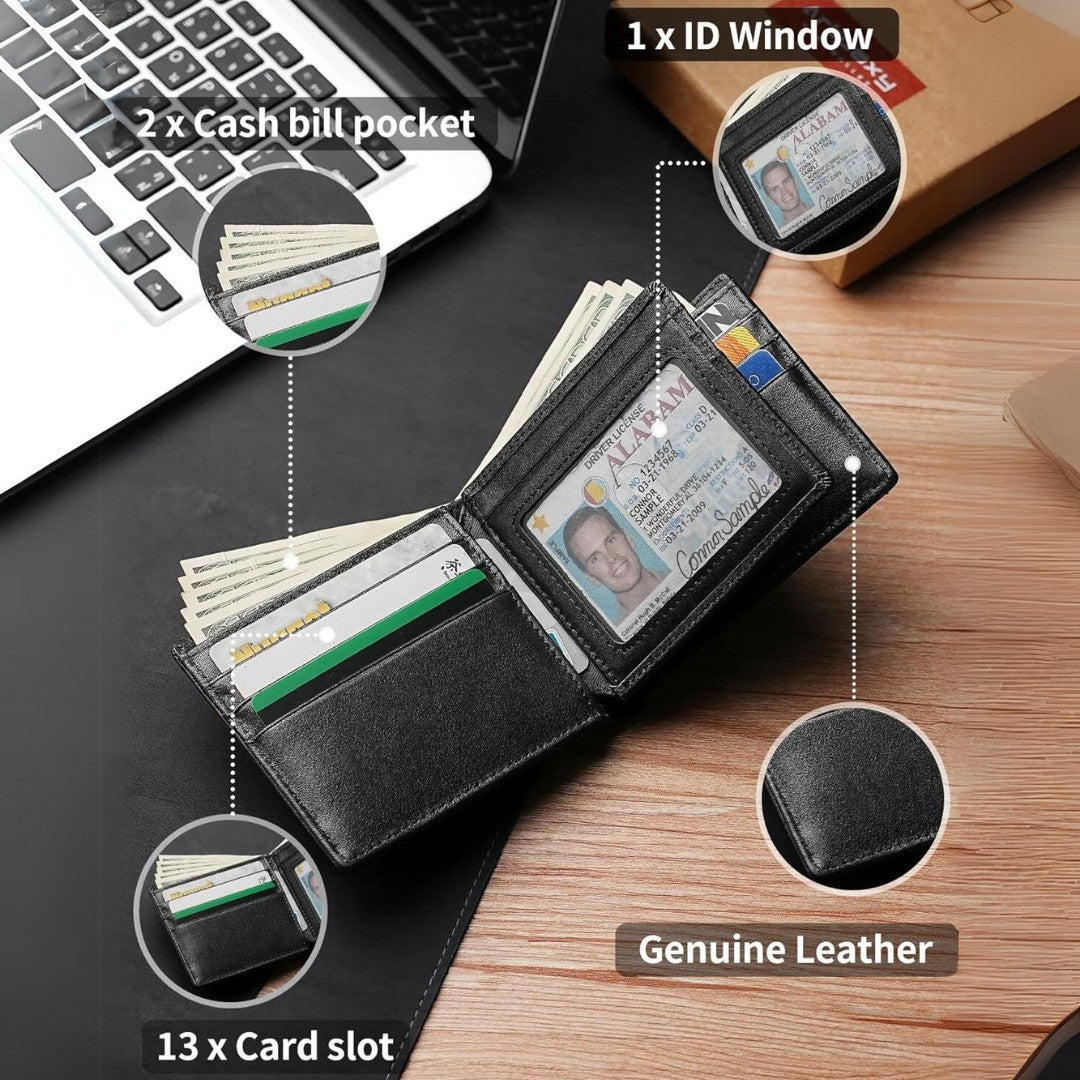 Slim leather bifold RFID blocking wallet - product photo 10