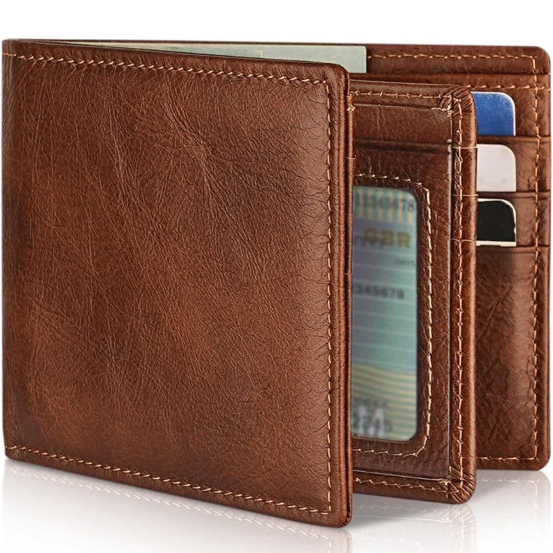 Slim leather bifold RFID blocking wallet - product photo 5