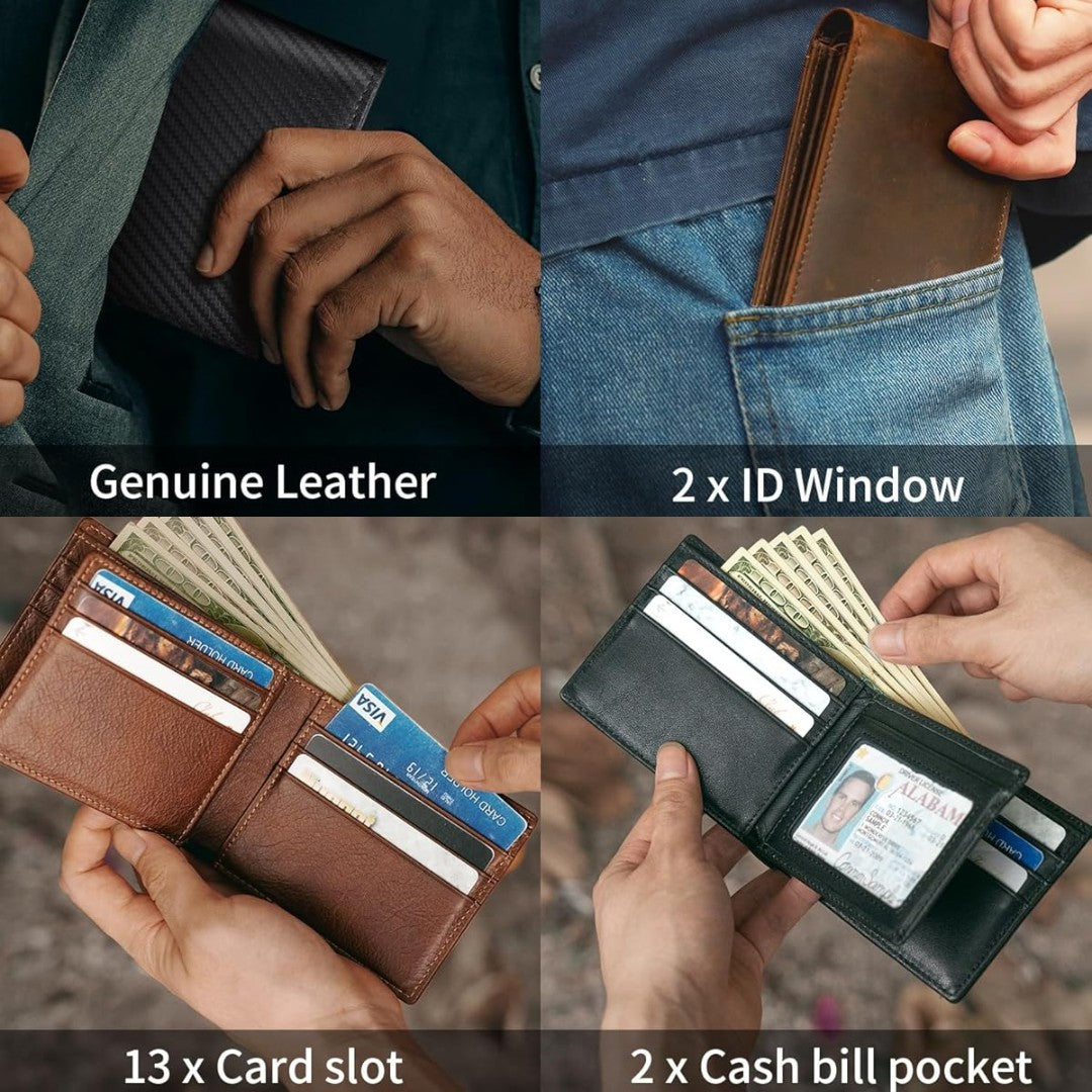 Slim leather bifold RFID blocking wallet - product photo 8