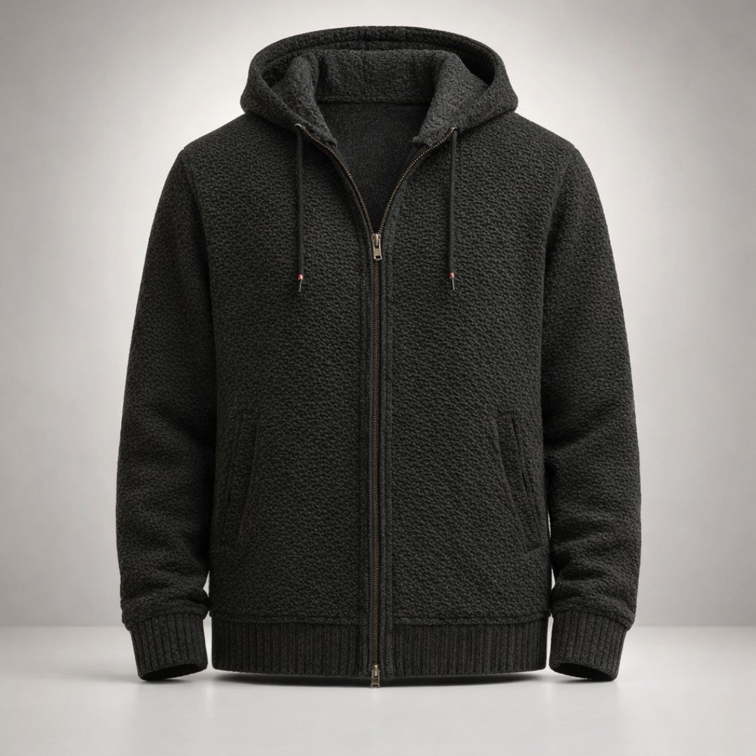Man wearing the Harlan men's zip-up hoodie, 7 view