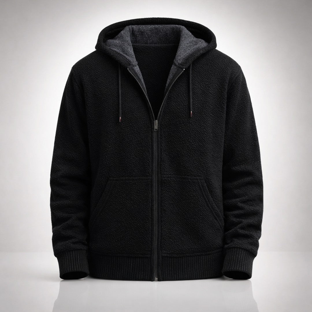 Man wearing the Harlan men's zip-up hoodie, 8 view