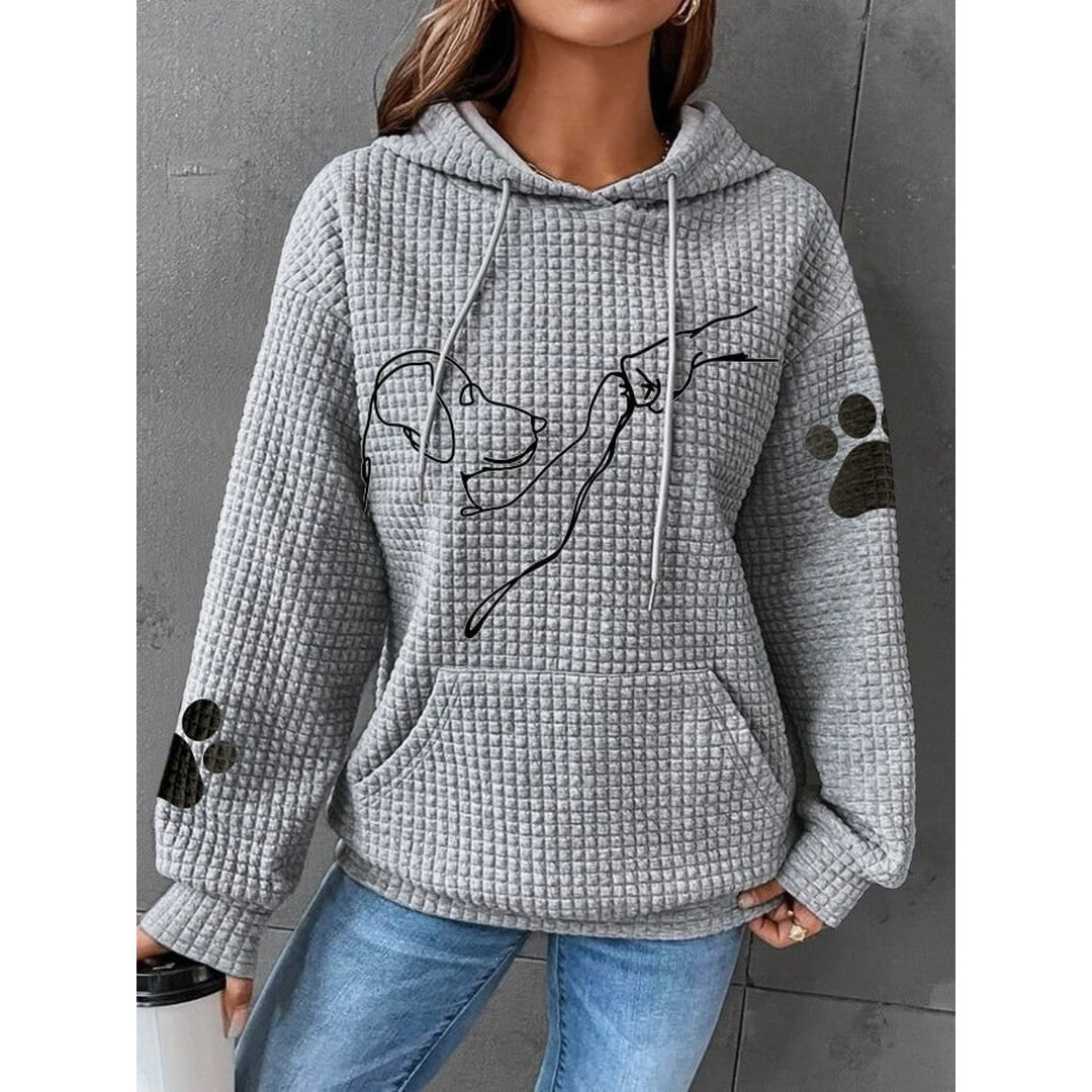Woman wearing the Harlow women's hooded hoodie, detail view