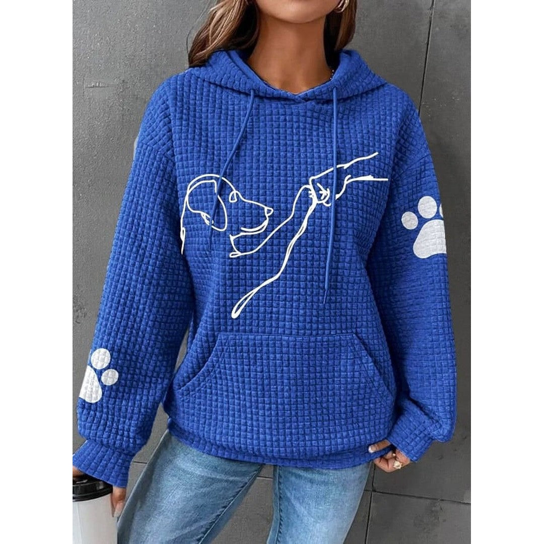 Woman wearing the Harlow women's hooded hoodie, front view