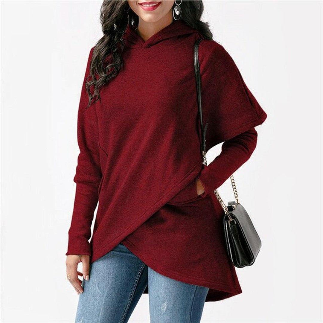 Woman wearing the Hattie women's hooded hoodie, model view