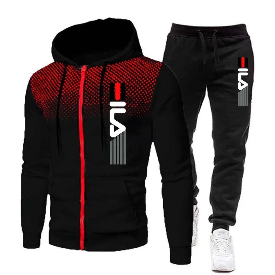 Man wearing the Hayes men's sporty cotton set, side view