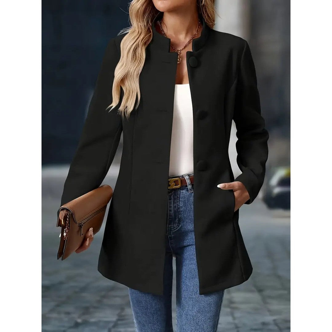 Woman wearing the Hero women's elegant jacket, flatlay view