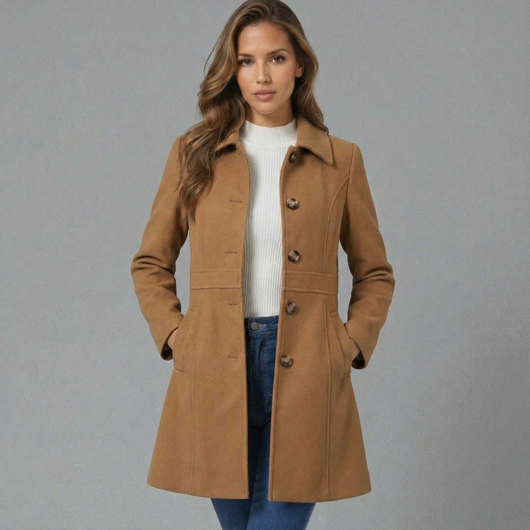 Woman wearing the Ida women's elegant coat, 7 view