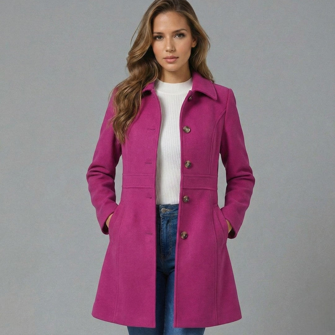 Woman wearing the Ida women's elegant coat, 9 view