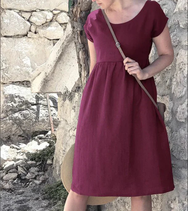 Mira | Women's Crew Neck Midi Dress With Pockets