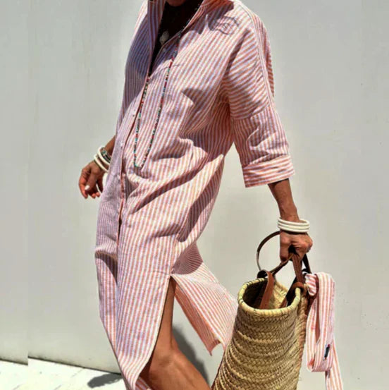 Marina | Women's Long Sleeve Striped Shirt Style Dress