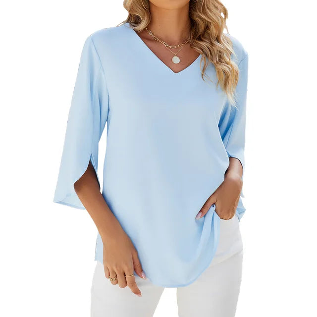 Alina | Women's V-Neck Split Sleeve Flowing Blouse