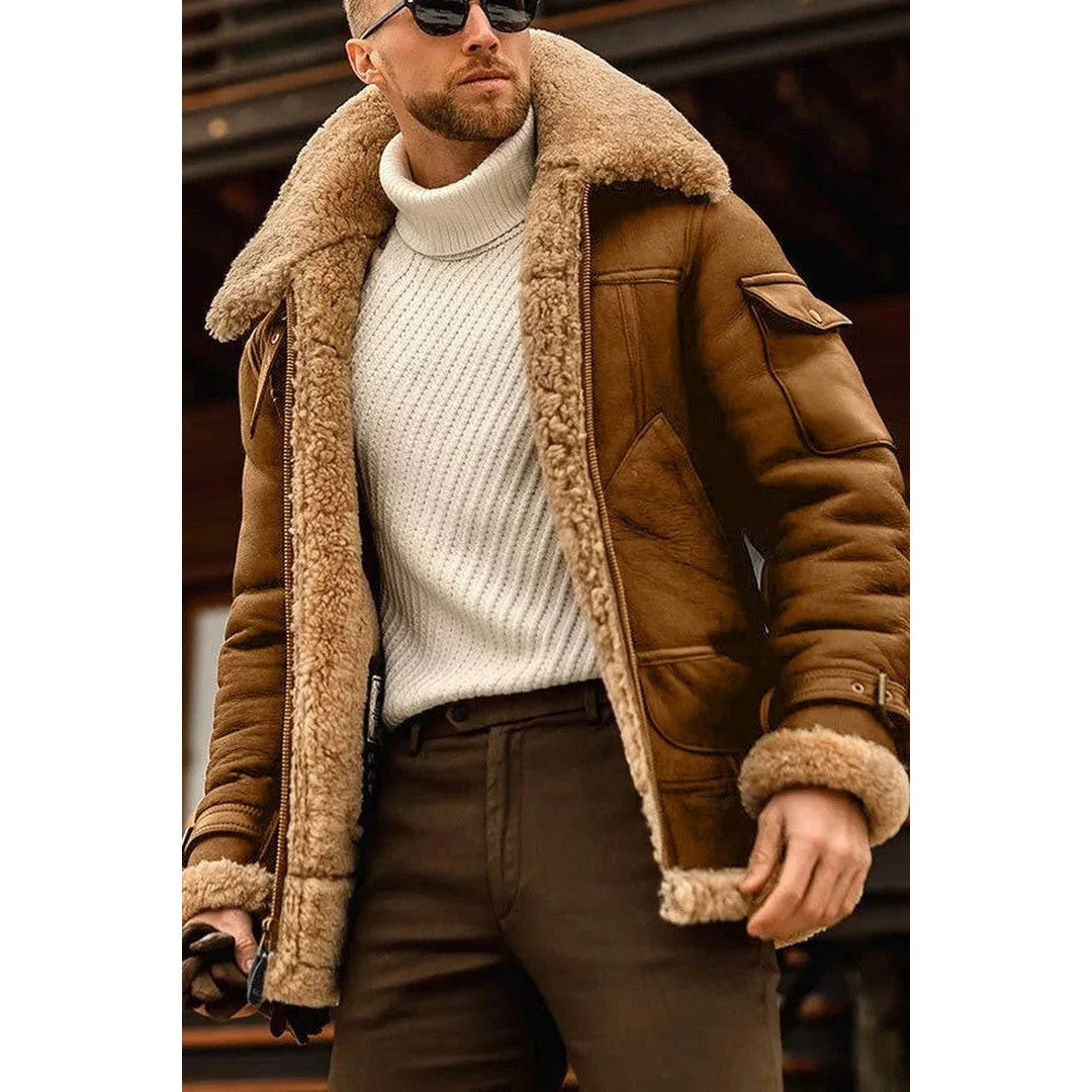 Man wearing the Ira men's classic leather apparel, detail view