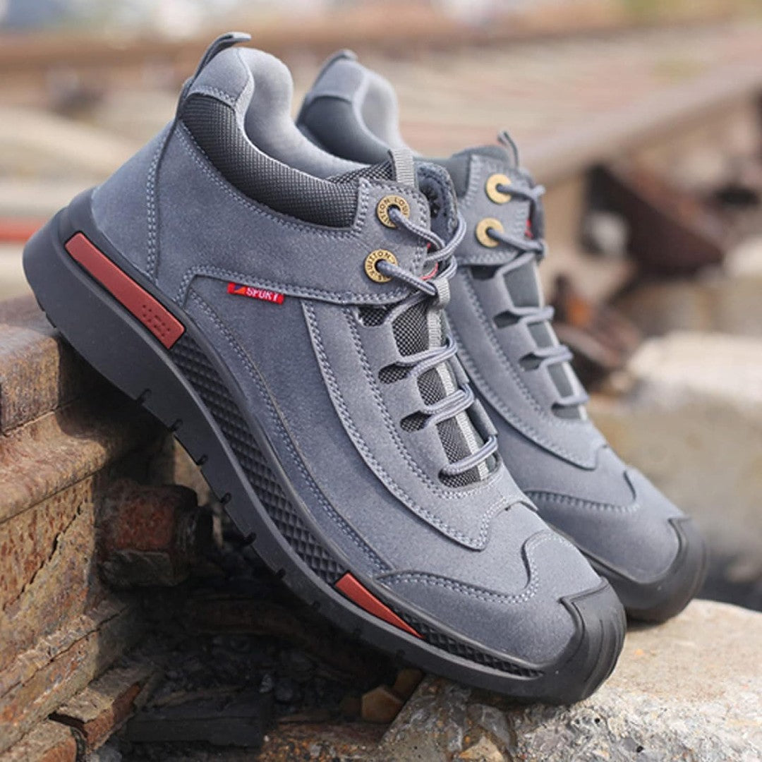 Man wearing the Jarrett men's waterproof shoes, back view