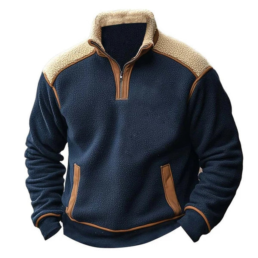 Man wearing the Jonah men's fleece sweater, back view