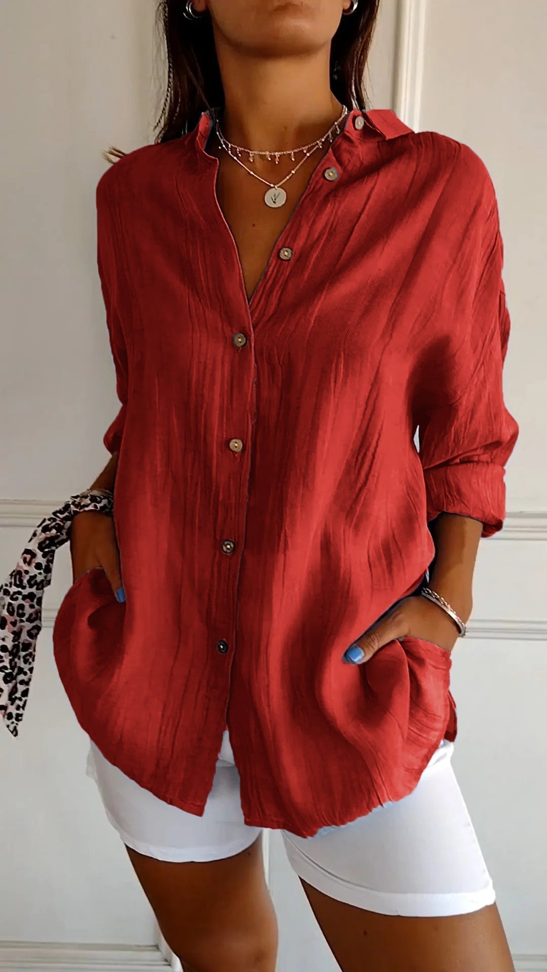 Lena | Women's Loose Fit Button-Front Long Sleeve Shirt