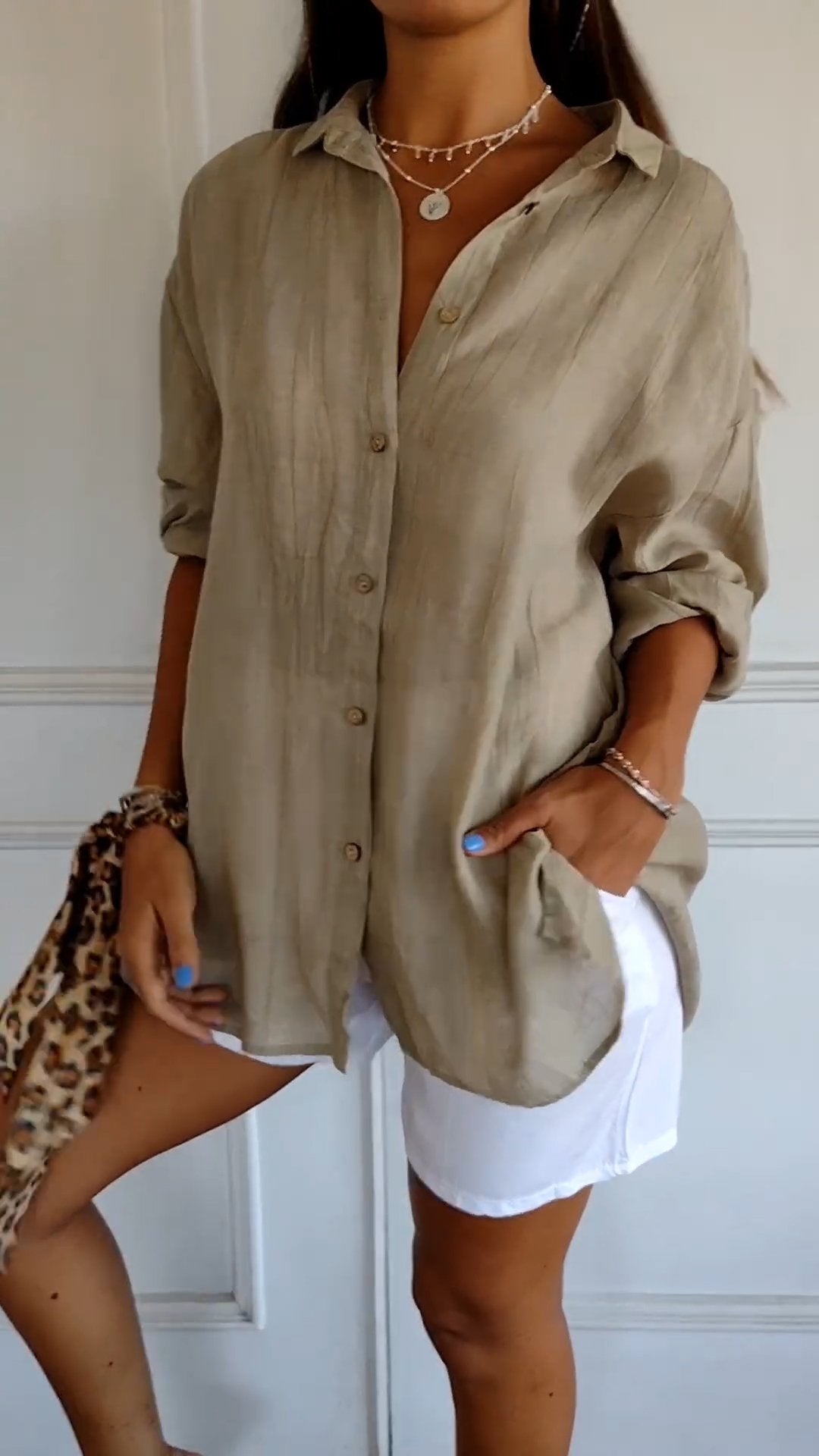 Lena | Women's Loose Fit Button-Front Long Sleeve Shirt