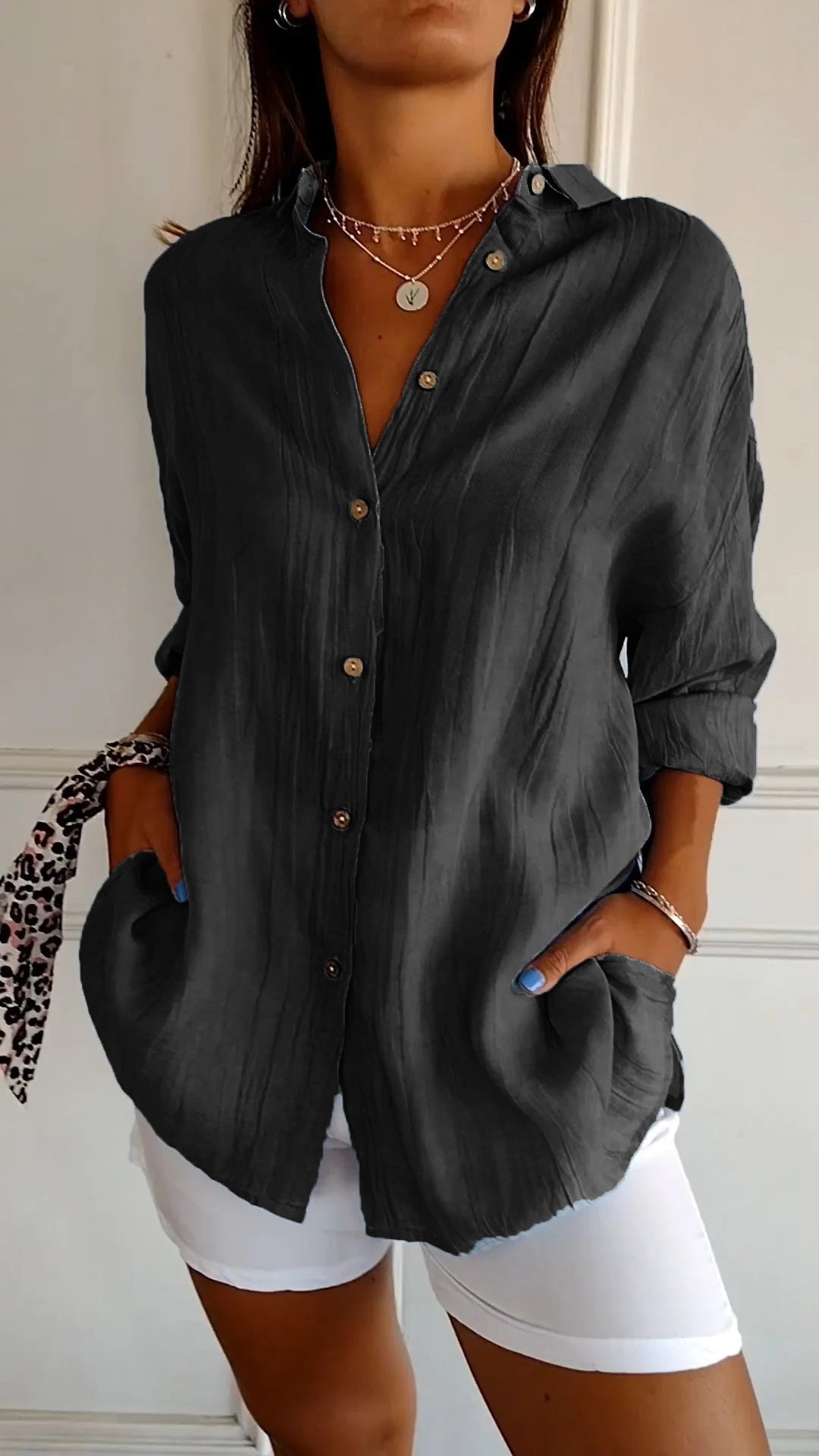 Lena | Women's Loose Fit Button-Front Long Sleeve Shirt