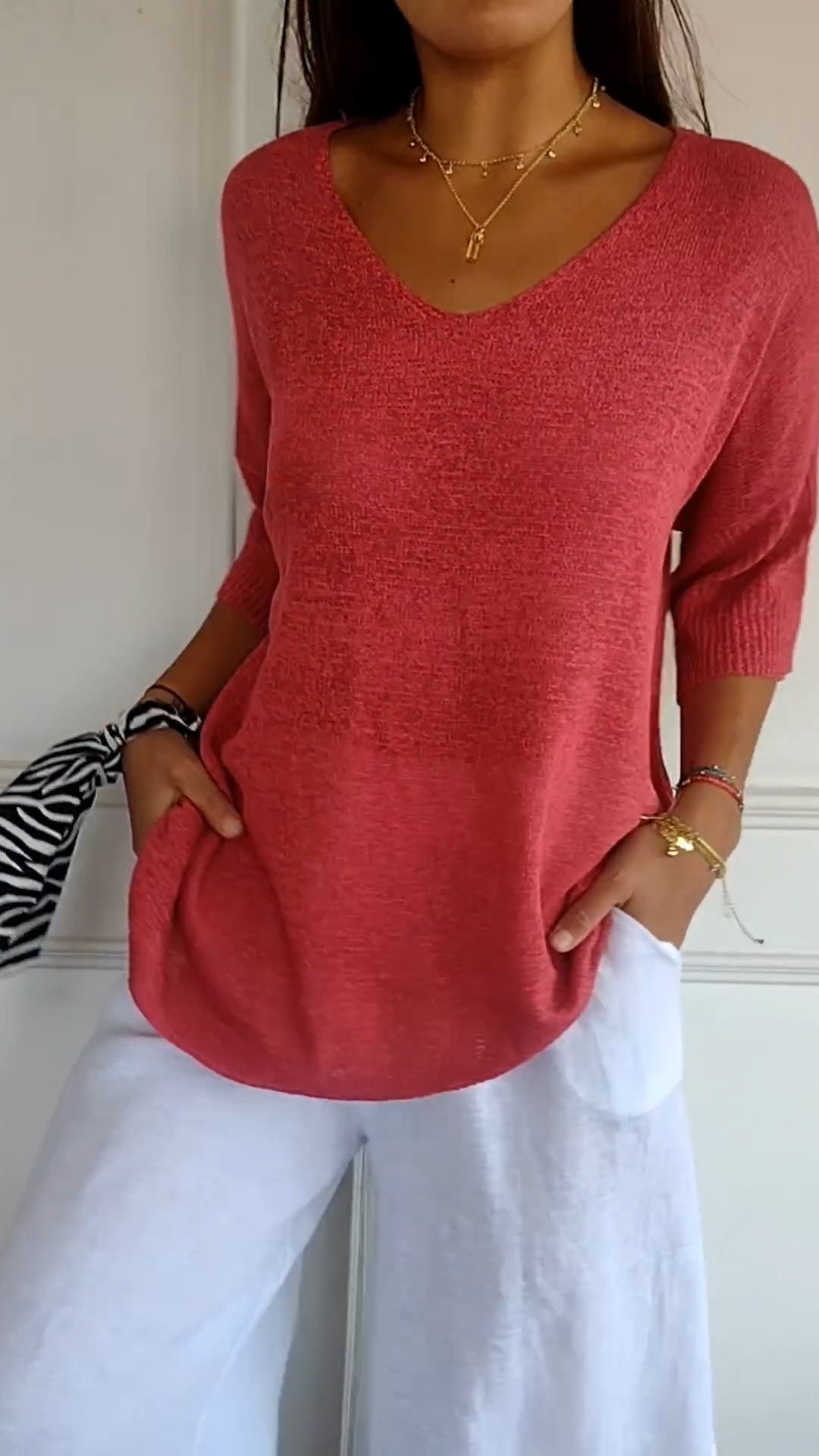 Talia | Women's Relaxed V-Neck Knit Casual Top