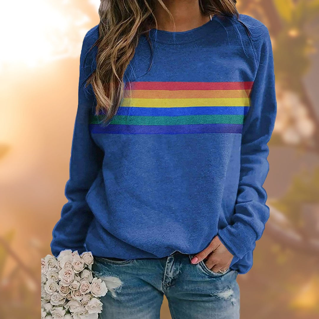Woman wearing the Juno women's sweater, side view
