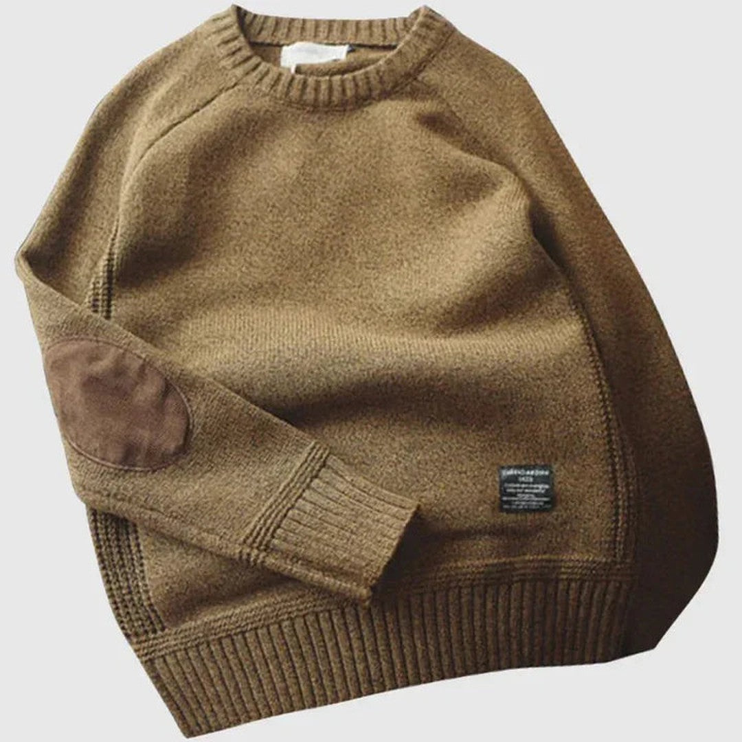 Man wearing the Kai men's knit classic sweater, side view