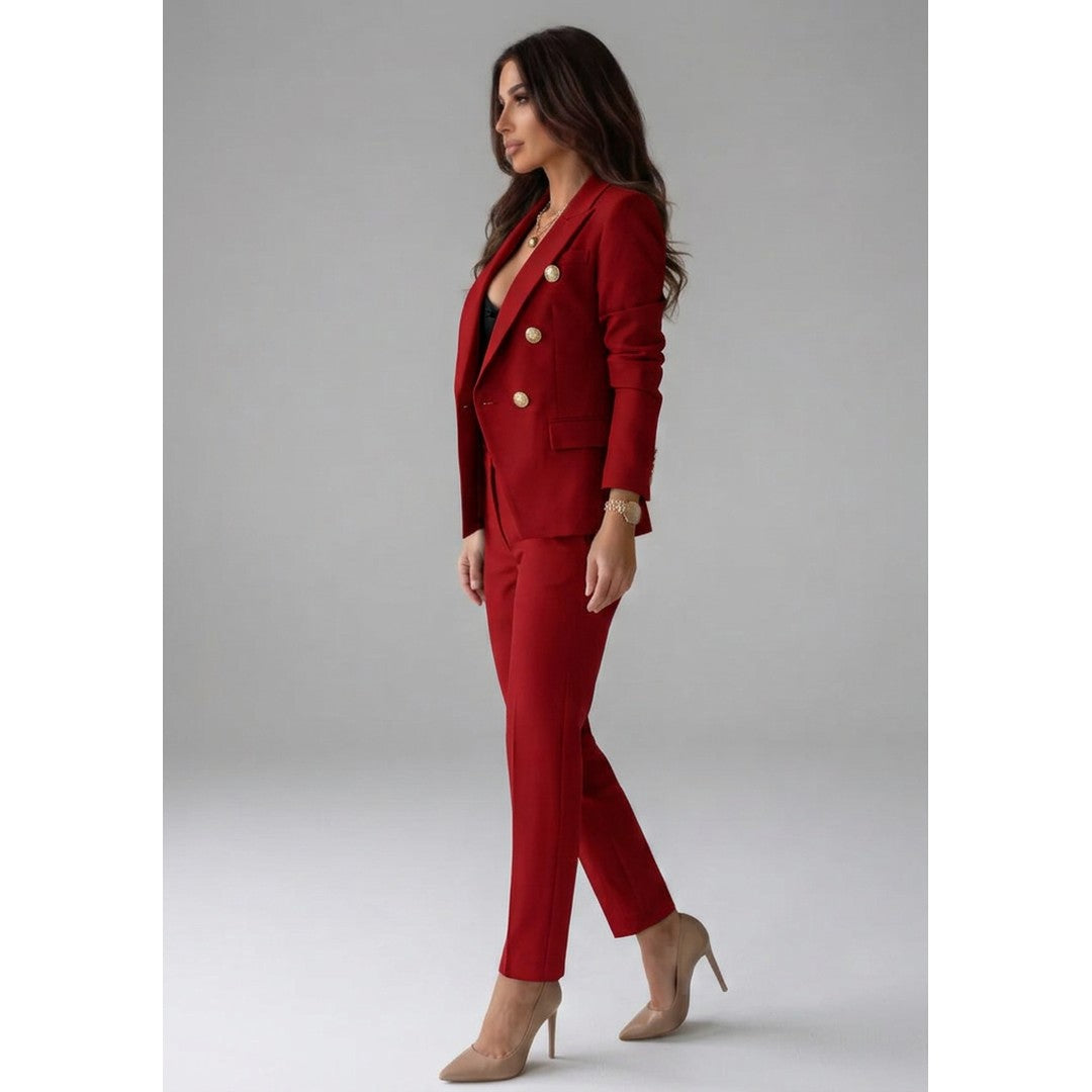 Woman wearing the Katalin women's button-up set, detail view