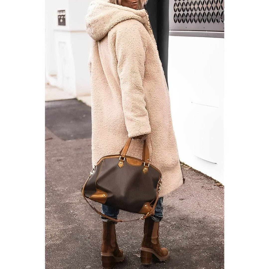 Woman wearing the Katarina women's long-sleeve coat, 8 view