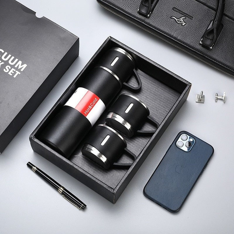 Stainless steel vacuum flask with cups - product photo 1